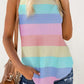 Multicolor Colorblock Striped Waffle Tank Top