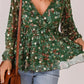 Floral Print Wrap V Neck Peplum Top