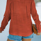 Red Loose Long Sleeve Buttoned Shirt with Pocket