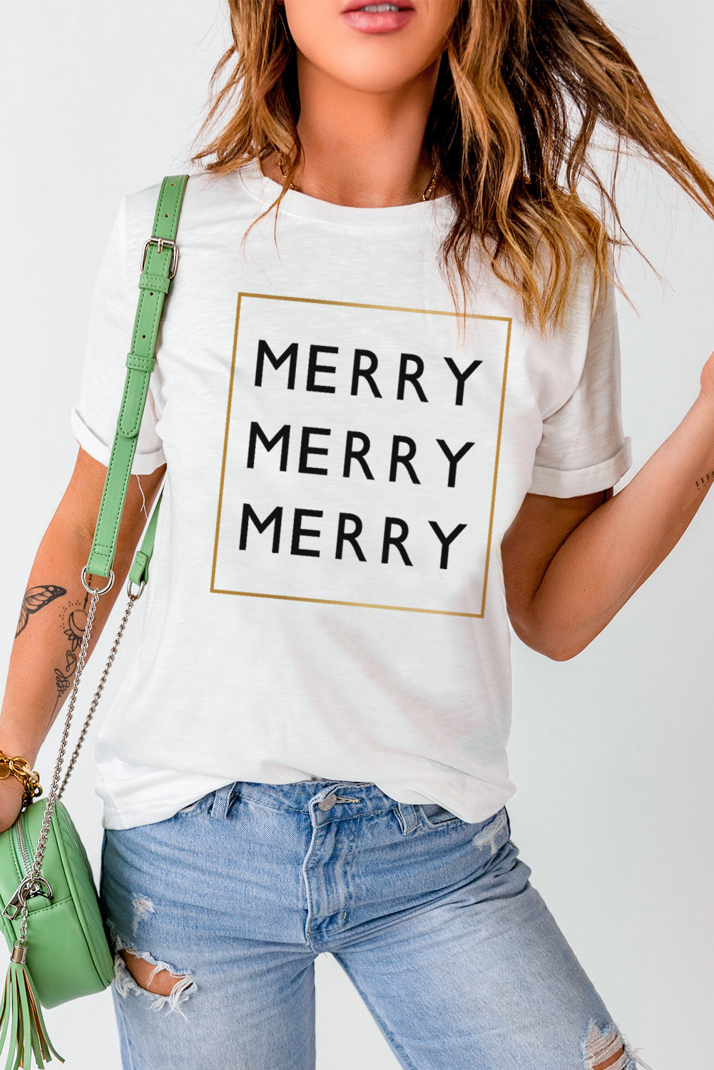 White Triple Merry Graphic Print T Shirt
