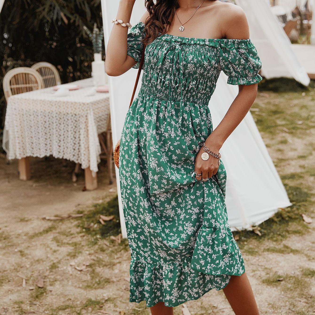 Bohemian style strapless printed dress