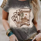 Gray Western Poker Cards Bleached Print Crewneck T Shirt