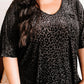Black Plus Size Leopard Emboss V Neck Top