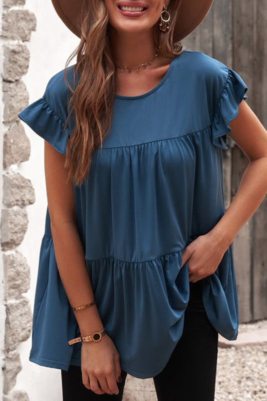 Short Sleeve Keyhole Ruffled Babydoll Top