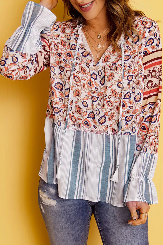 Loose Fit Floral Striped Blouse
