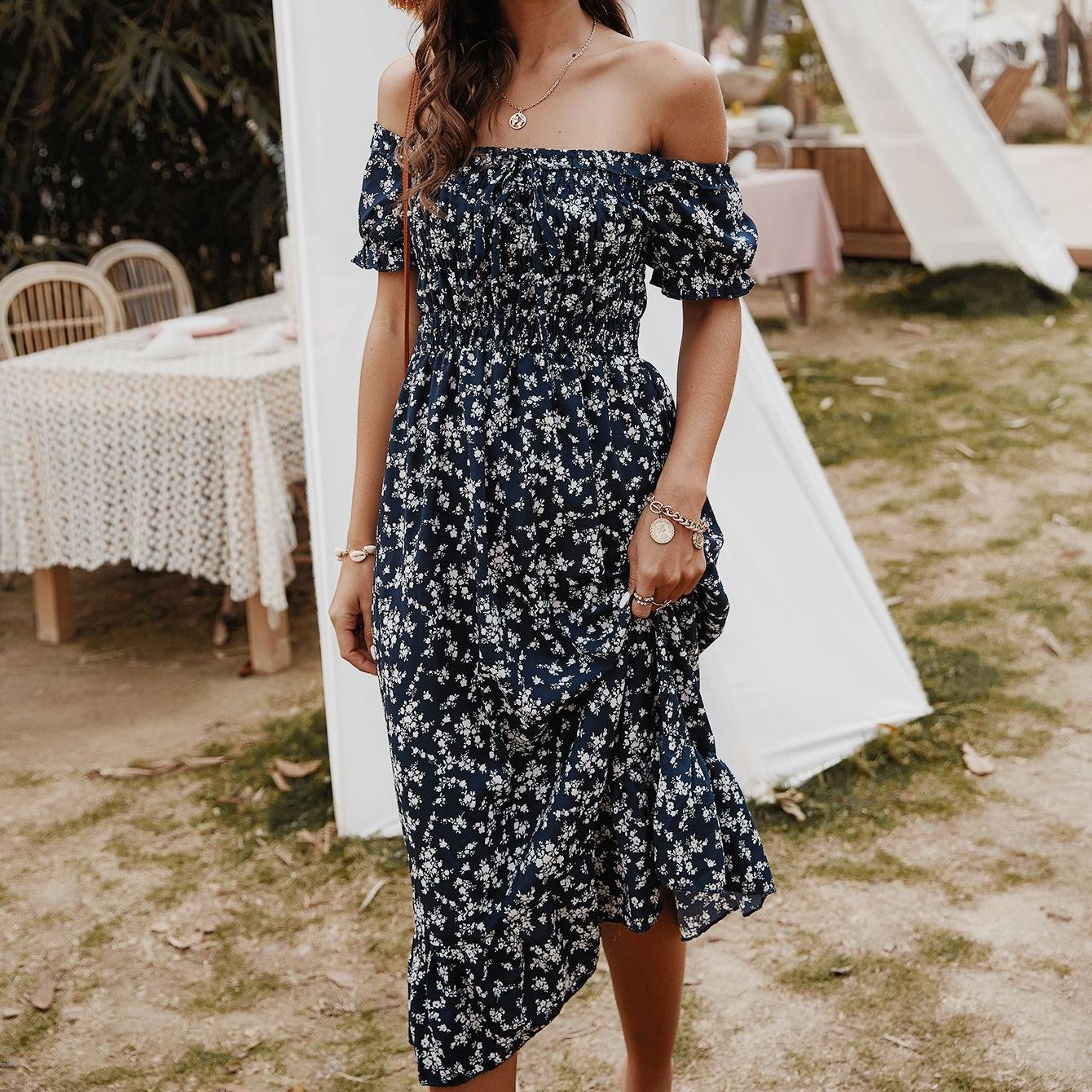 Bohemian style strapless printed dress