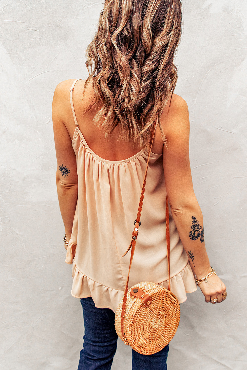 Spaghetti Straps Pleated Ruffled Tank Top