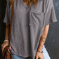 V Neck Chest Pocket Loose T-shirt