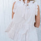 White Frilled Collar Sleeveless Knotted Tiered Flowy Tank