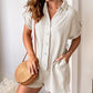 Beige Buttoned Short Sleeve Romper with Pockets