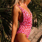 Leopard Ribbed Deep V One Piece Swimsuit