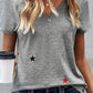V Neck Stars Print Gray T-shirt