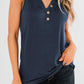 Solid Color Buttons V Neck Ribbed Tank Top