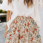Beige Smocked High Waist Ruffle Tiered Floral Skirt