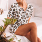 Leopard Print Buttoned Drawstring High Waist Lounge Set