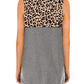 Hollow-out Leopard Solid Gray Patchwork Tank Top