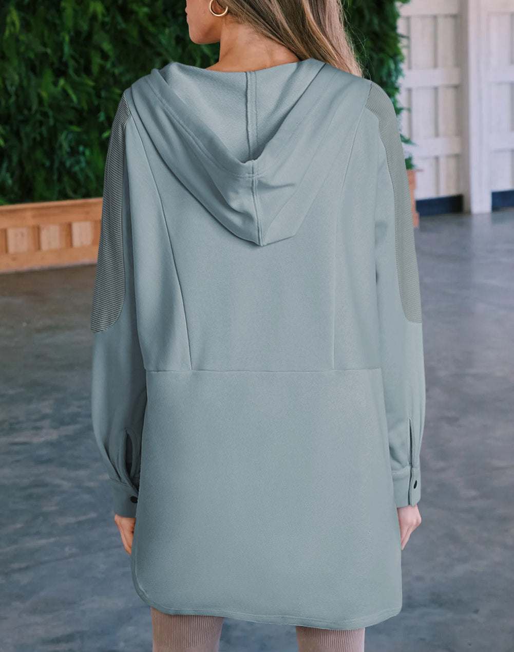 Patchwork Side Pockets Oversized Henley Hoodie