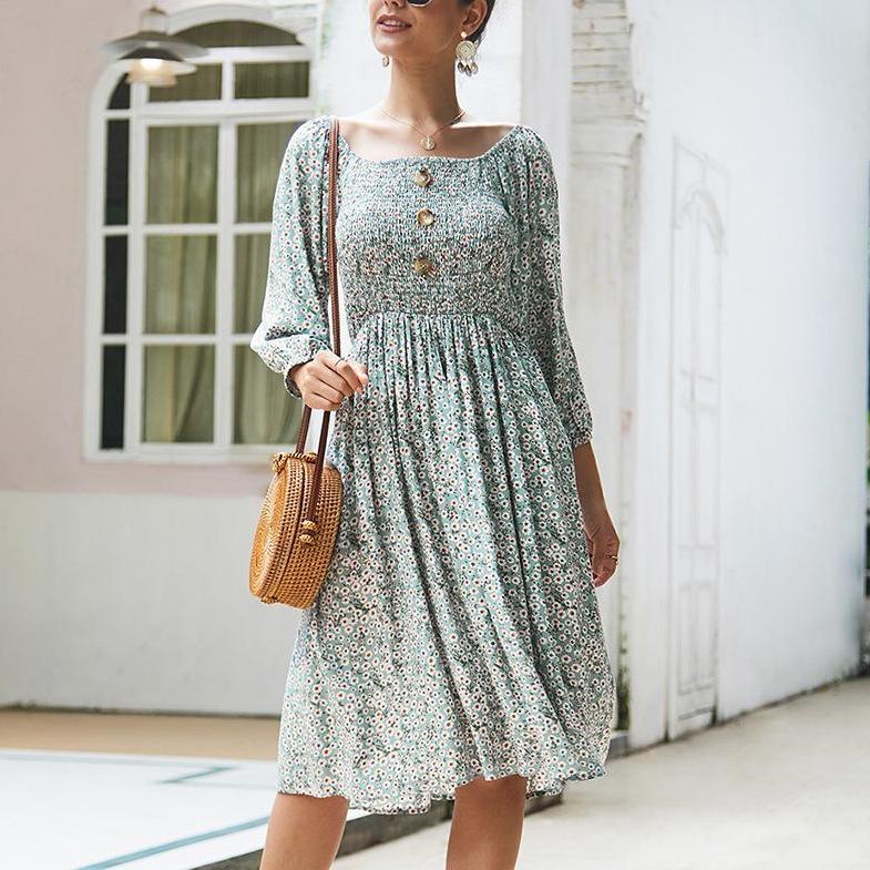 Spring and summer floral long-sleeved dresses