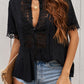 Crochet Hollow-out Lace Splicing Short Sleeve Top