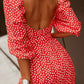 Red Daisy Print Square Neck Puff Sleeve Mini Dress