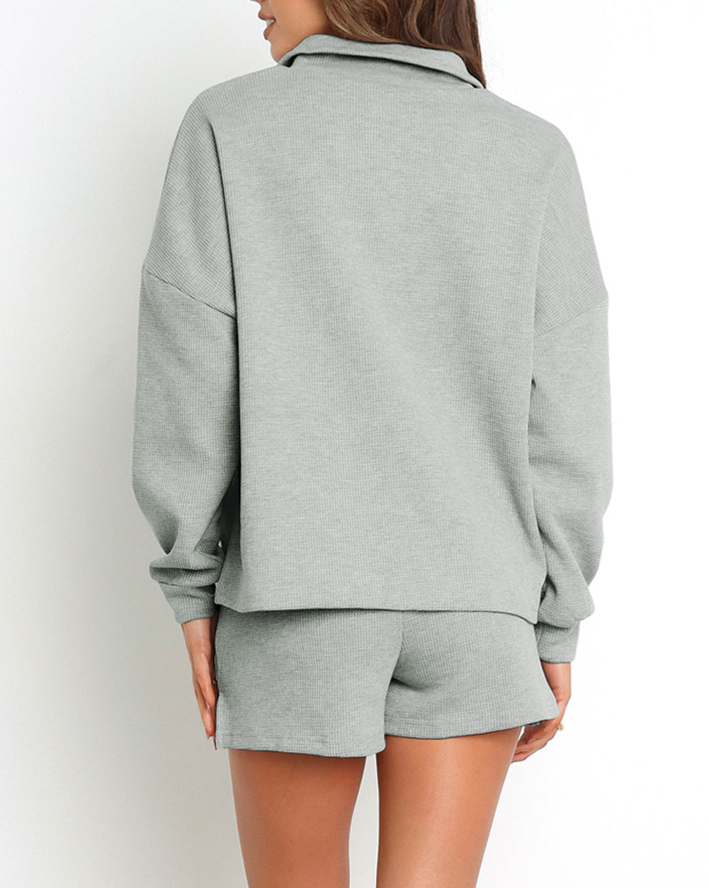 Ribbed Zipper Sweatshirt and High Waist Shorts Set