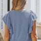 Ribbed Knit Ruffled Short Sleeve T Shirt