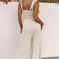 Tie Straps Shirred Bodice Tiered Wide Leg Jumpsuit