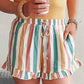 Multicolor Striped Ruffle Hem Drawstring Shorts