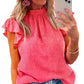 Rose Flutter Sleeve Frilled Neck Textured Blouse