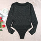 Black Rhinestone O-neck Long Sleeve Bodysuit