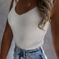 White V Neck Low-cut Back Rib Knitted Vest