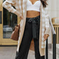 Open Front Plaid Long Cardigan