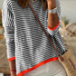 Contrast Trimmed Striped Drop Shoulder Sweater