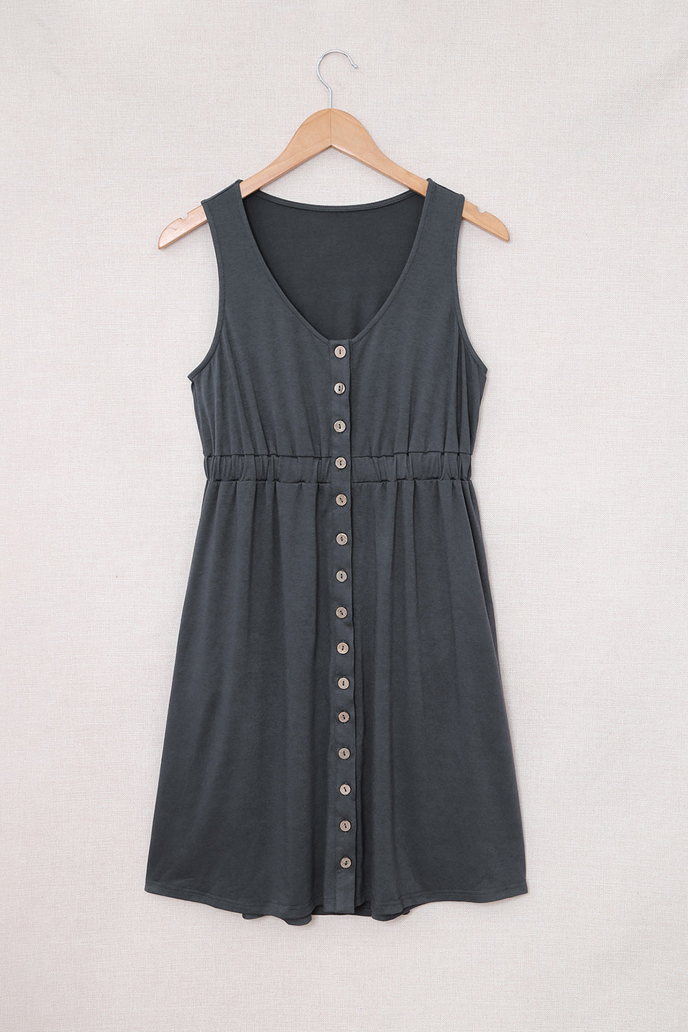 Buttons Sleeveless High Waist Mini Dress