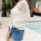 White Long Sleeve Hollow-out Patterned Knit Top