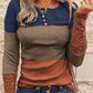 Ribbed Lace Splicing Color Block Long Sleeve Top