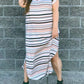 White Striped Print V Neck Side Split Plus Size Dress
