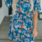 Blue Square Neck Ruffle Floral Dress