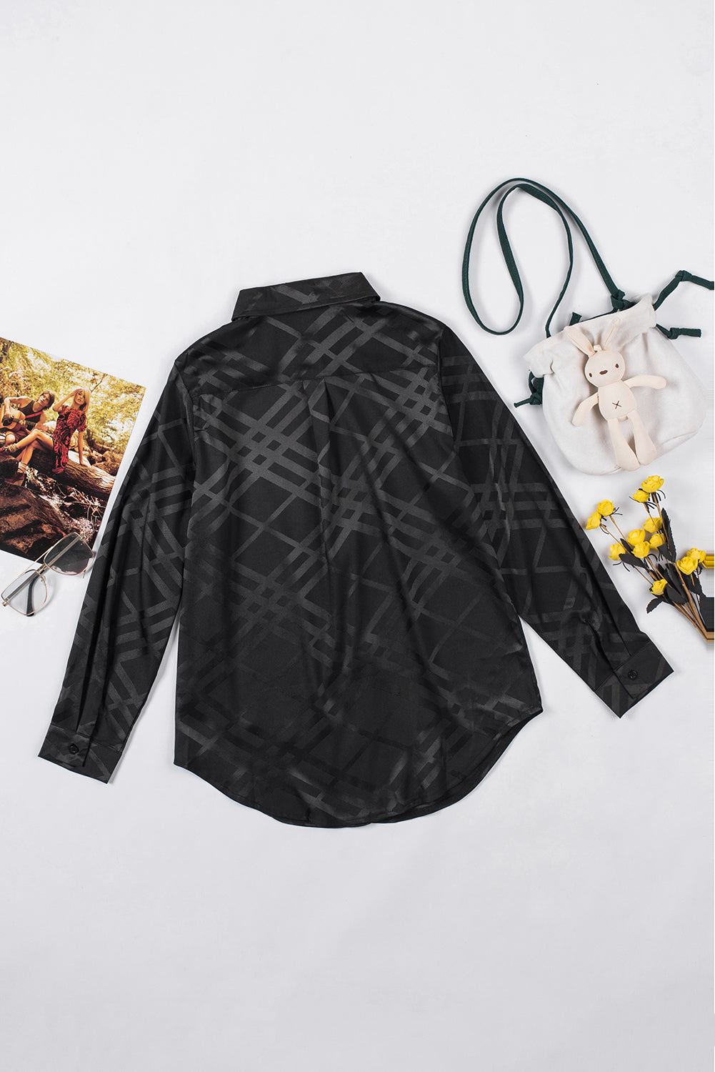 Black Shiny Satin Buttons Shirt