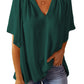 Split Neck Pleated Loose Top