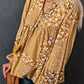Yellow Boho Floral Patchwork Tassel Tie Babydoll Blouse