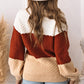 Brown Geometric Texture Colorblock Sweater