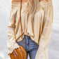Apricot Lace Keyhole Crochet Shirred Off Shoulder Blouse