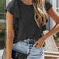 Ribbed Knit Ruffled Short Sleeve T Shirt