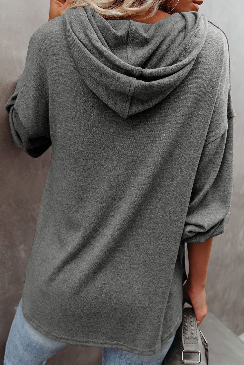 Buttoned High and Low Hem Hoodie