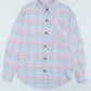 Pink Collared Neckline Plaid Pattern Long Sleeve Shirt