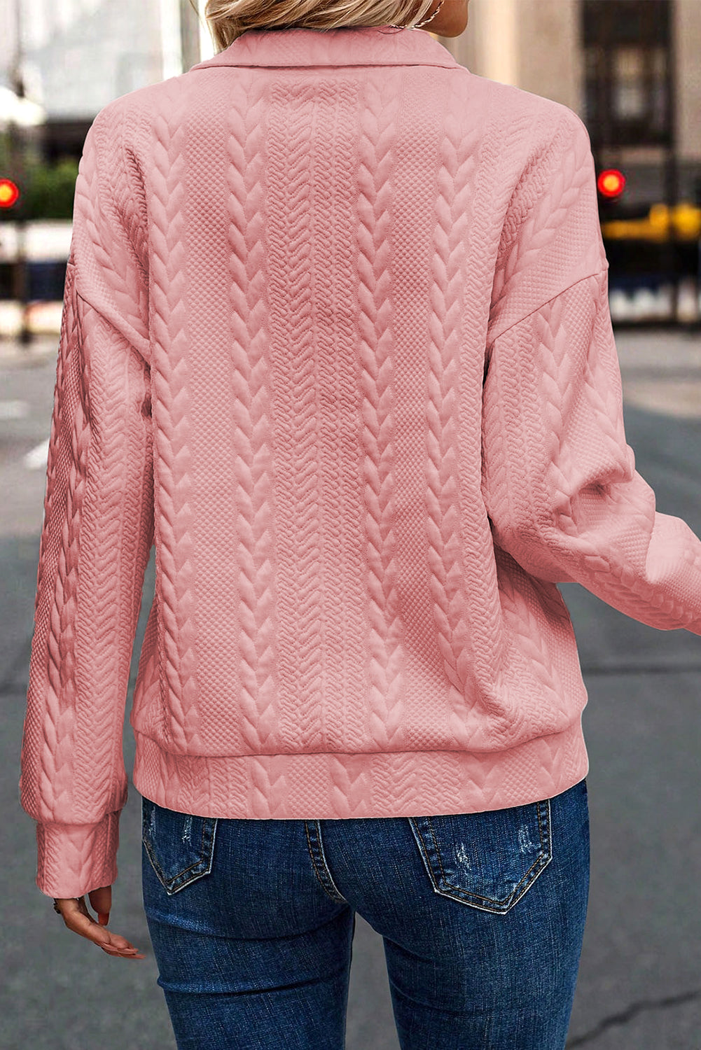 Zip up Cable Textured Sweatshirt