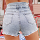 Sky Blue Diamond Studded Vintage Wash Denim Shorts