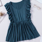 Blue Ruched Flounce V Neck Sleeveless Peplum Top