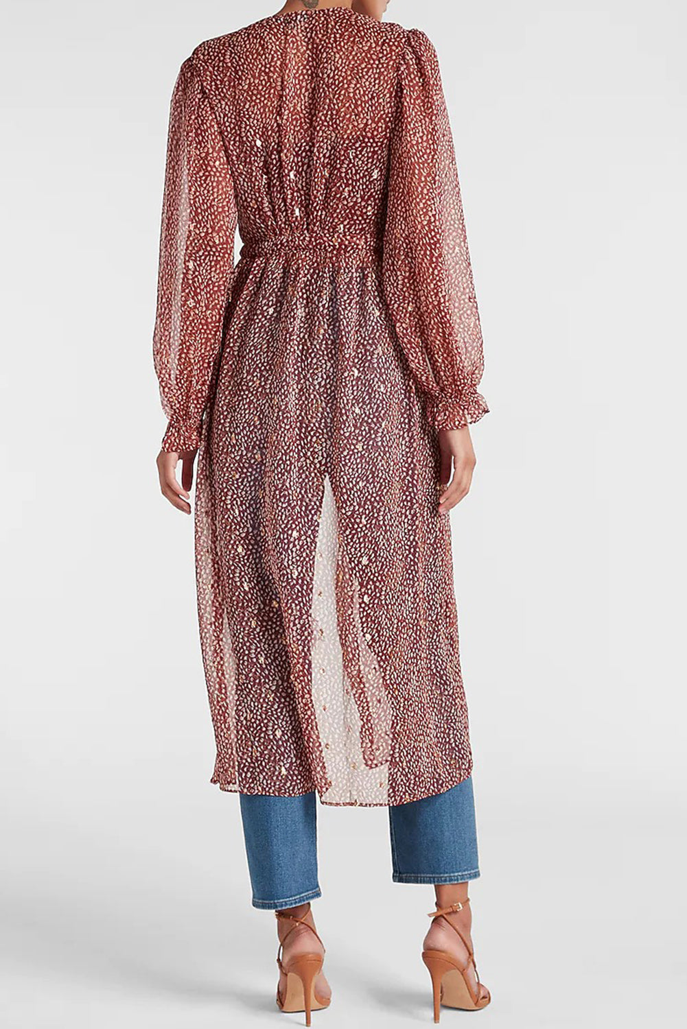 Dotted Print Tie Waist Long Cover Up